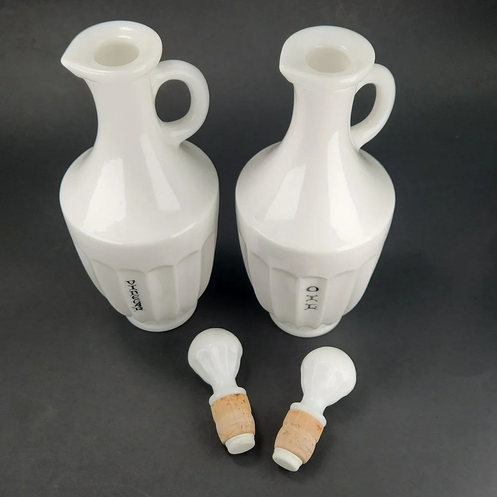 1960s Art Deco Milk Glass Cruet set, Flawless  elegance